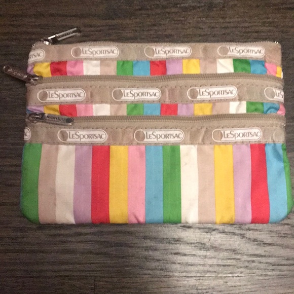 Lesportsac Handbags - LeSportsac Rainbow Stripe 3 Zipper Pocket Pouch Lesportsac Handbags - LeSportsac Rainbow Stripe 3 Zipper Pocket Pouch